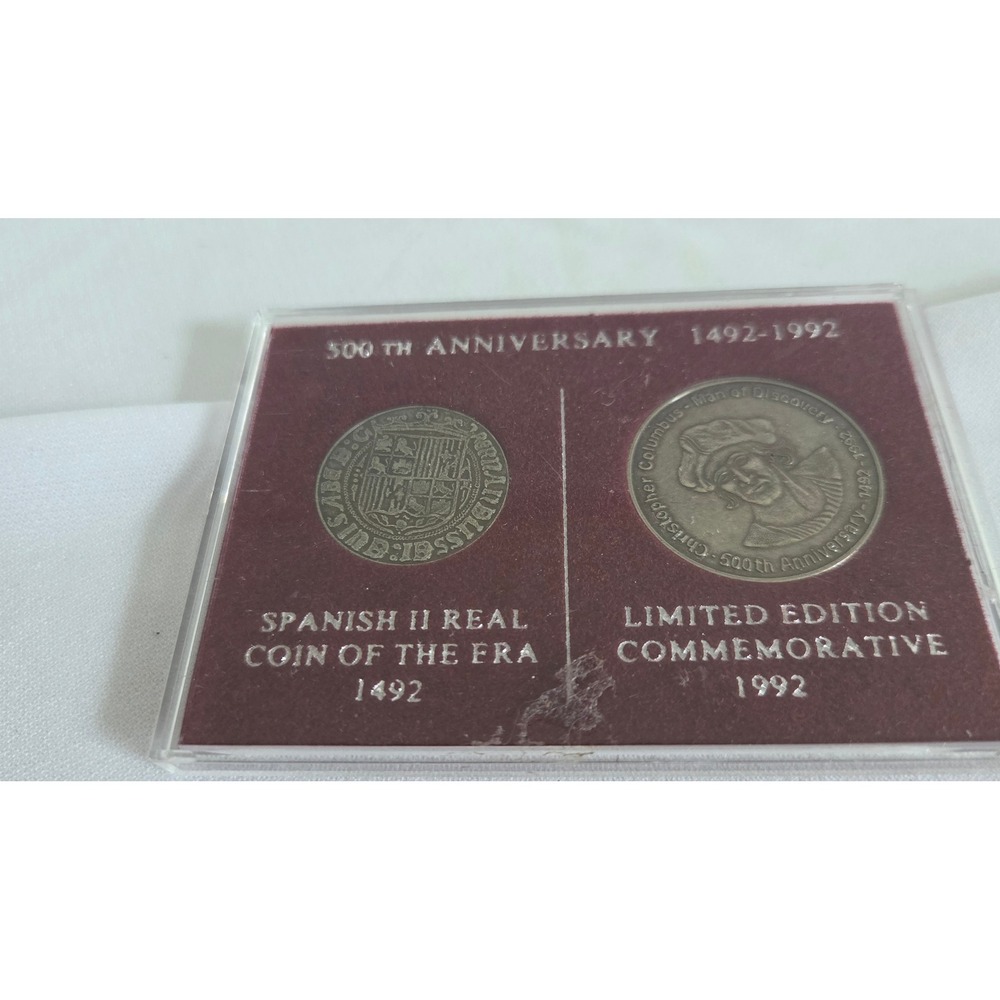 Christopher Columbus 500th Anniversary 1492-1992 Spanish II Real Coin Medal Set
